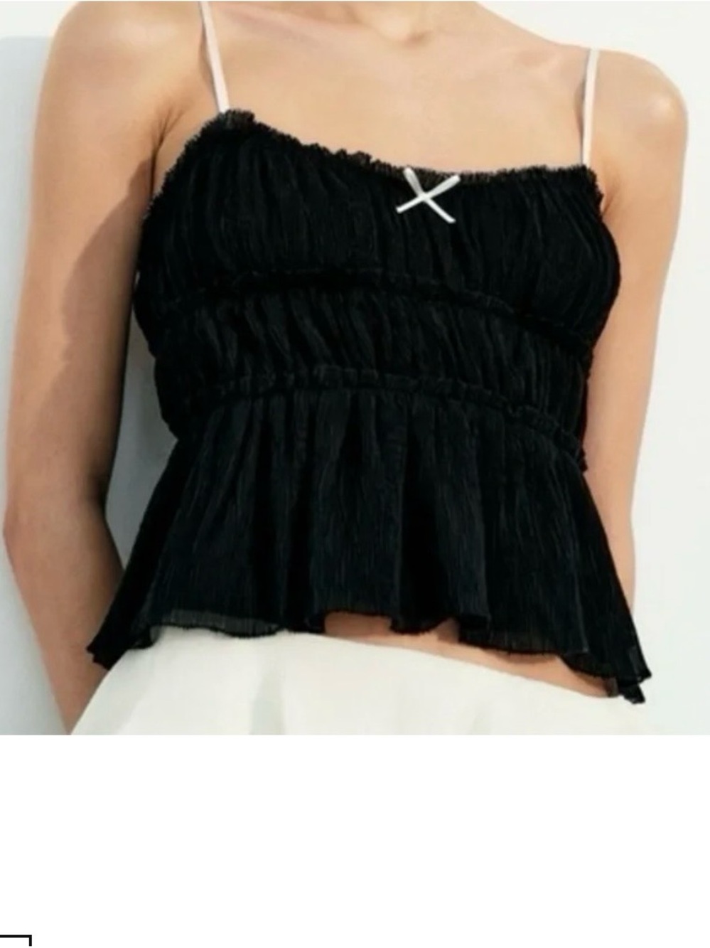 Zara Black Ruched Spaghetti-Strap Peplum